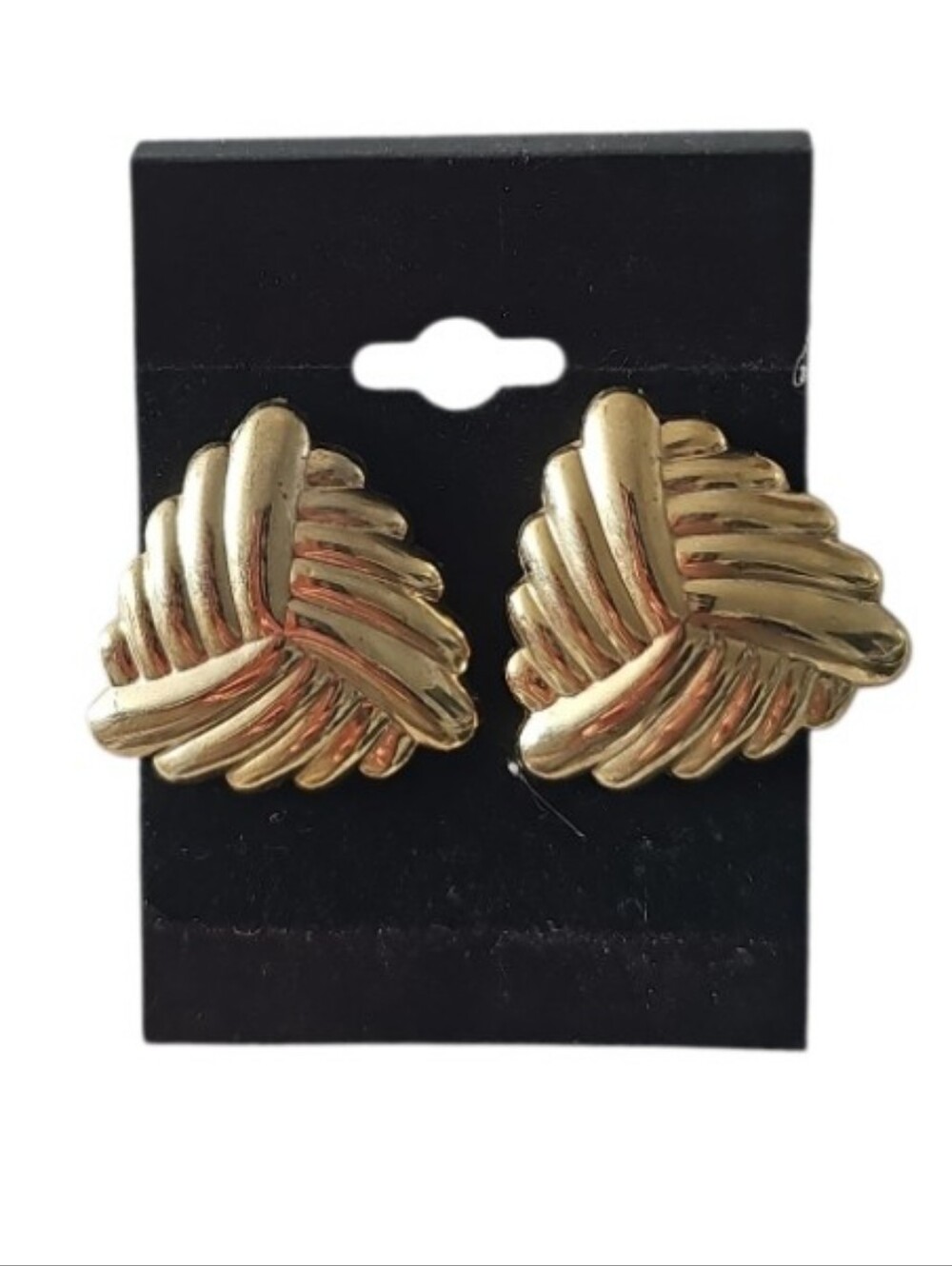 Vintage Gold Knot Earrings Post Back Ribbed Statement Classic Retro Chic 80s